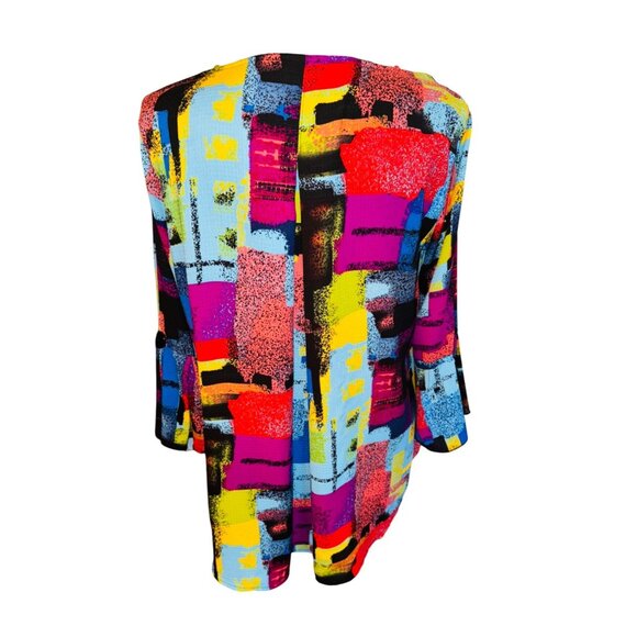 ALI MILES Bright Artsy Abstract Print 3/4 Flutter Sleeve Blouse S Artsy Travel - Picture 2 of 12
